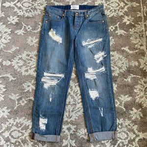One Teaspoon for Free People distressed boyfriend jeans.